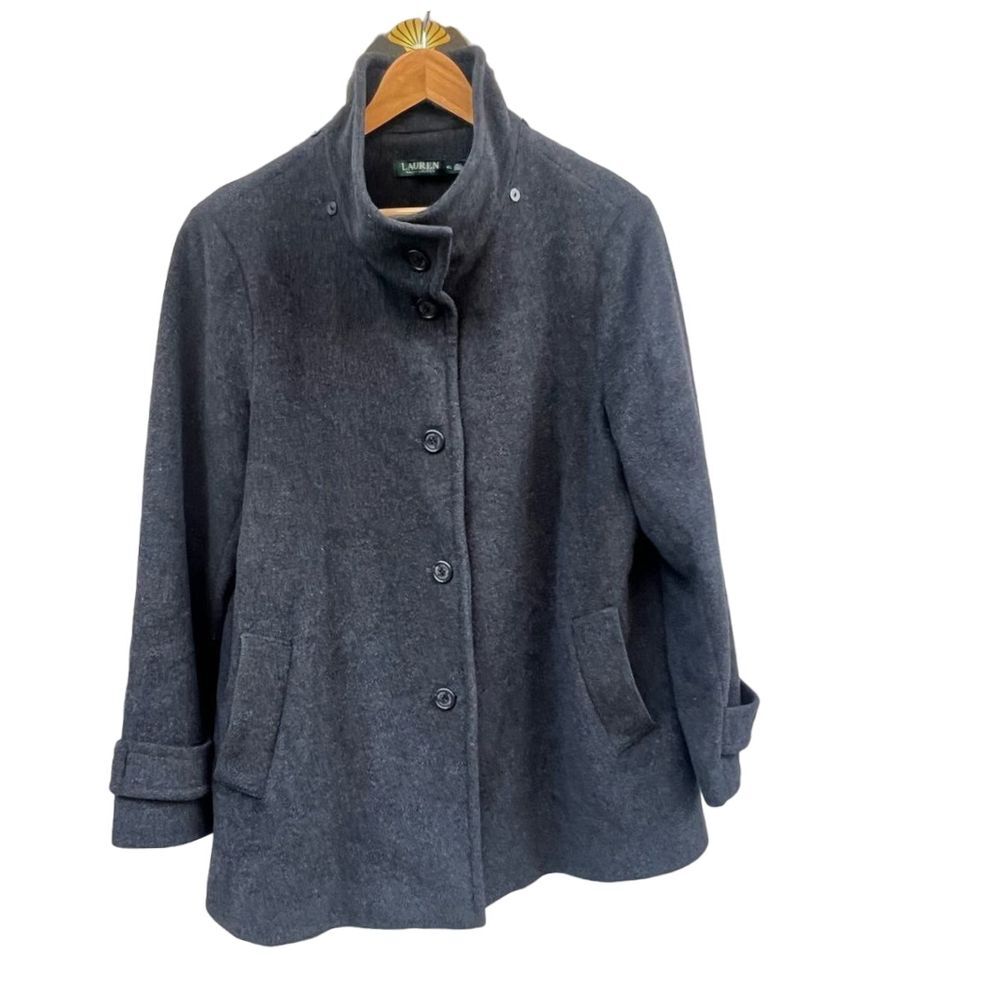 Lauren Ralph Lauren Women's A-Line Wool Blend Lined Coat Dark Gray XL